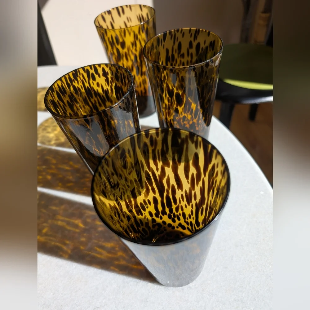 Set of 4 high ball / drinking glasses in a tortoise shell pattern - Picture 4 of 4